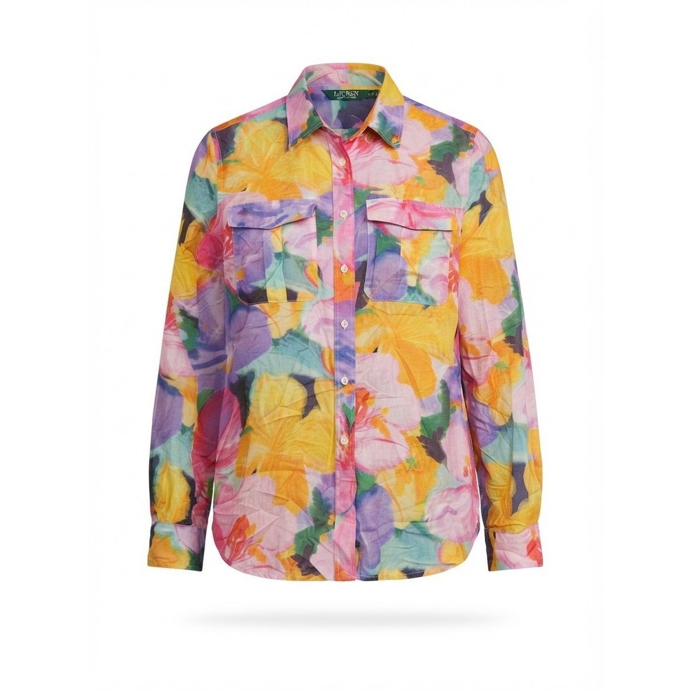 Lauren Ralph Lauren Cotton Silk Button Down L Women's Floral Colorful.m Boho